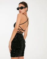 Trägerloses, ärmelloses, paillettenbesetztes Mini-Bodycon-Kleid H1731