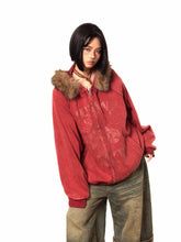 Vintage-Jacke mit Pelzbesatz und Reißverschluss