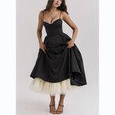 Trägerkleid mit V-Ausschnitt, ärmellos, Tutu, langer Rock