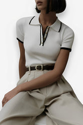 Schmal geschnittenes Kurzarm-Top mit Reverskragen