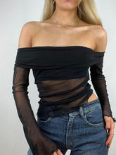 Pullover Off Shoulder Langarm Mesh Transparenter Freizeit-Top