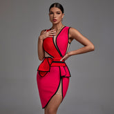 Ärmelloses Midi-Bandagenkleid mit V-Ausschnitt aus Mesh