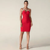 Ein-Schulter-Minikleid mit Strasssteinen und Bandagen PH01214