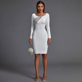 Paillettenbesetztes Midi-Bandagenkleid mit langen Ärmeln
