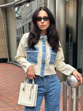 Patchwork-Denim-Freizeitmantel mit Revers