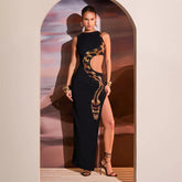 Maxikleid mit Schlangenmuster und Schlitz