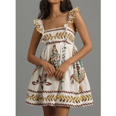 Süßes, gerüschtes A-Linien-Minikleid mit Blumenmuster
