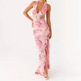 Spaghettiträger-Maxikleid mit schmaler Silhouette und Blumenmuster