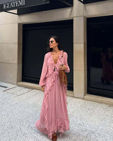 Rüschenkleid aus Chiffon mit langen Ärmeln