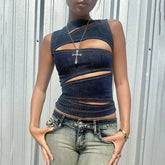 Rundhalsausschnitt, schmal geschnittenes Crop-Top