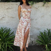 Korsettkleid mit Spaghettiträgern und Blumenmuster