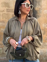 Satin-Falten-Bomberjacke mit Reißverschluss