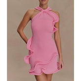Ärmelloses, figurbetontes Kleid mit Neckholder aus Spitze