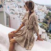 Langärmeliges Kleid aus Baumwoll-Rayon mit Blumenmuster im Boho-Stil für den Herbst