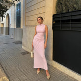 Elegantes, plissiertes Midikleid in Unifarbe