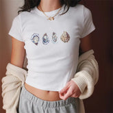 Crop-T-Shirt mit Garnelenprint, schmal geschnitten
