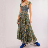 Bedrucktes Chiffon-Kleid im Boho-Stil mit kurzen Ärmeln und A-Linien-Schnitt
