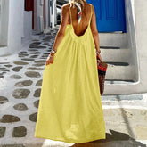 Oversized Baumwoll-Leinen-Kleid mit Spaghettiträgern im Boho-Stil