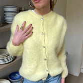 Puffiger, offener Strickcardigan mit Knopfleiste