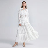 Weißes Maxi-Rock-Blusen-Set aus Spitze, lässiges Boho-Kleid