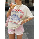 Vintage-T-Shirt aus Baumwolle mit Meeresfrüchtemotiv im Oversized-Design