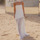 Rückenfreies, geschlitztes, transparentes Strick-Maxikleid