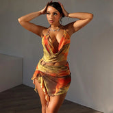 Batik-Quasten-Minikleid mit offenem Rücken und Neckholder