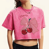 Bow Cherry Cartoon Baumwoll-Slim-T-Shirt