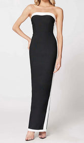 Trägerloses Maxikleid mit Schlitz und Bandagen