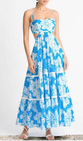 Trägerloses, fließendes Sommerkleid mit Blumenmuster in Blau