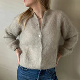 Vintage Crop Cardigan aus einfarbigem Strick mit Knöpfen