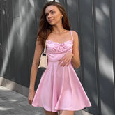 Mini-Spaghetti-Träger-Bandagen-Abendkleid aus einfarbigem Stoff