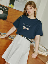Bedrucktes Baumwoll-T-Shirt mit überschnittenen Ärmeln
