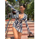 Bodycon-Kleid mit V-Ausschnitt, Zebra-Print und Rüschen