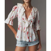 Bluse mit Rüschenbesatz und Schweizer Punktmuster