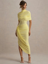 Halbärmeliges, gerafftes Bodycon-Kleid mit Rollkragen und Rollkragen