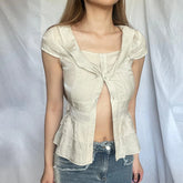Rüschen-Crop-Top mit Knopfleiste