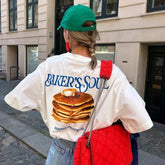 Retro-Pancake-Grafik-Oversize-T-Shirt
