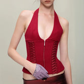 Rotes Gyaru-Korsett-Crop-Top