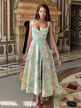 Bedrucktes Trägerkleid in A-Linie mit Schlitz, Midi-Länge