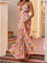 Rüschen-Maxikleid mit V-Ausschnitt und Blumenmuster
