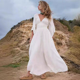 Boho-Kleid aus Polyester mit tiefem V-Ausschnitt und elastischem Bund
