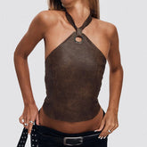 Braunes Retro-Crop-Top mit Schnürung