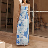 Bedrucktes, rückenfreies Maxikleid im Boho-Stil mit langen Trägern