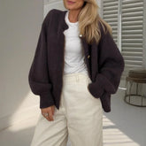 Einreihiger, einreihiger Cardigan mit Rundhalsausschnitt