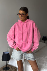 Used-Look-Hoodie aus einfarbiger Baumwolle
