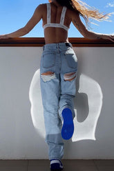 High Waist Distressed Slim Fit Denim Jeans