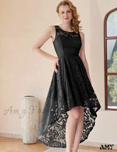 Amy Fashion - Christmas Vintage Floral Lace Sleeveless Formal Swing Dress Black / X-Large