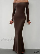 Amy Fashion - Elegant Women Sleeve Trumpet Solid Slash Neck Off-Shoulder Party Beach Cocktail Club
