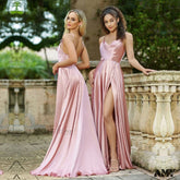 Amy Fashion - Open Back Sexy Side Slit Spaghetti Strap Evening Party Dress